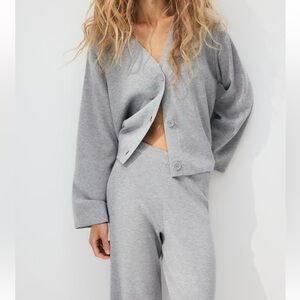 Gray Button-Up Cardigan and pants set